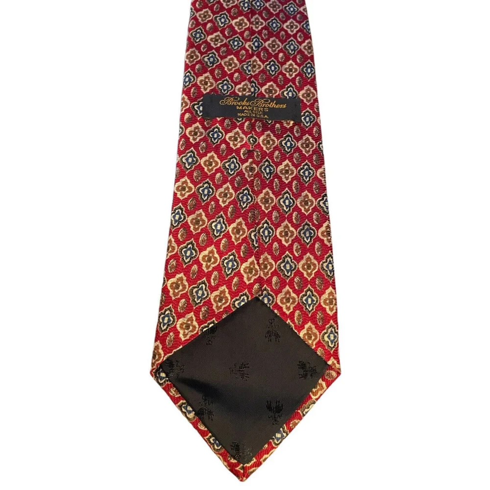 Brooks Brothers Makers Patterned Silk Neck Tie‎ Made In USA Cranberry Red Blue